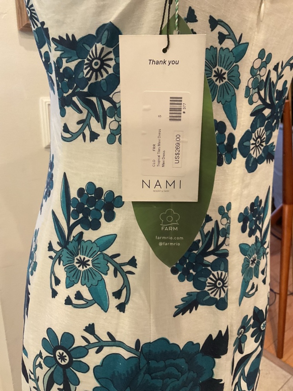 FARM Rio White Dress with Teal & Navy Floral Print - Picture 8 of 15
